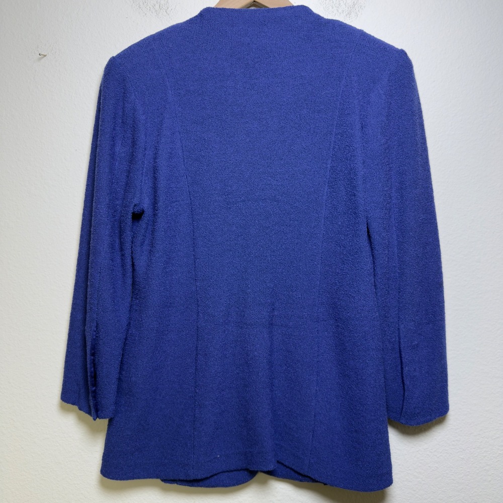 St. John Women Blazer 6 Blue Knit Gold Button V-Neck Long Sleeve Jacket Gold - Picture 4 of 8